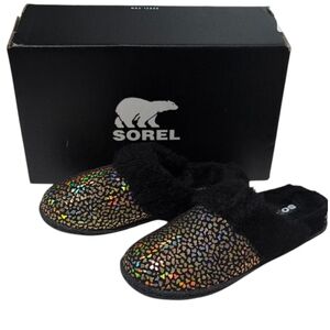 Sorel Nakiska Slide II Iridescent & Black Suede Slippers Youth Size 2